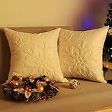 Lewondr Baumwolle Leinen Kissenbezug, 2 Pack Quadratische Dekokissen Hülle mit Schneeflockenmuster, Weihnachten Dekorative Zierkissenbezüge für Sofa Auto Home Schlafzimmer, 45 x 45 cm - Weiß