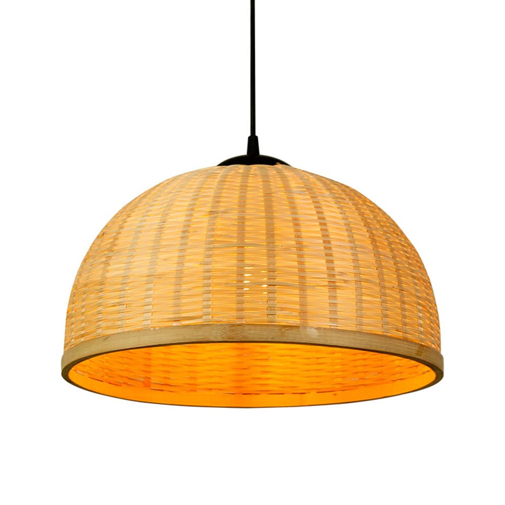 LYMSXAZOU Bamboo Weave Hanging Light Semi-circle Design Ceiling Pendant Fixtures E26 Decorative Wicker Lamp Bedroom Living Room Chandelier Rattan Adjustable Farmhouse Coastal