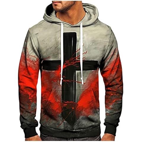 Men's Novelty Hoodies 3D Print Graphics Flannel Shirt Casual Drawstring Long Sleeve Christian Jesus Pullover Sweatshirts Red Cover