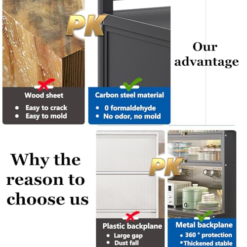 خزانة تخزين للمطبخ من 6 طبقات مع ابواب شفافة، خزائن المؤن وارفف قابلة للتعديل وحامل ميكروويف للمنزل والمطبخ والمراب وتنظيم المؤن