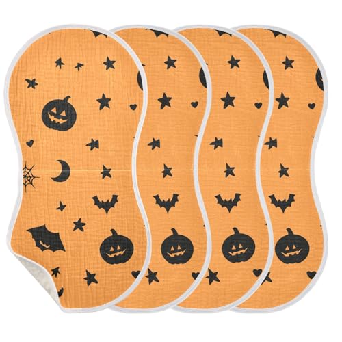 4 Pack Baby Burp Cloths, Soft Absorbent Burping Cloths for Babies, Cotton Milk Spit Up Rags, Large Size for Newborns, Baby Boys and Girls (Halloween Themed)3
