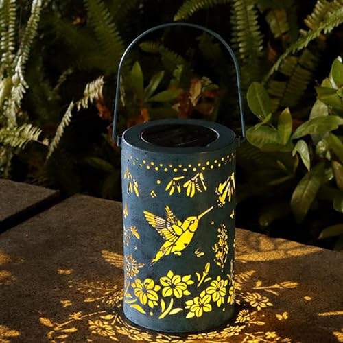 Sillas Linterna solar de metal para colibrí, linterna solar de jardín para colibrí,Linterna de proyector de mariposa de metal | Linterna de paisaje de energía solar impermeable IP65 para jardín,