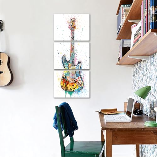HOMEOART Music Room Decor Graffiti Wall Art Guitar Painting Music Wall Art Framed Canvas Artwork for Walls 12inchx16inchx3Piece (White, Vertical) by HOMEOART - Used condition - Image 2
