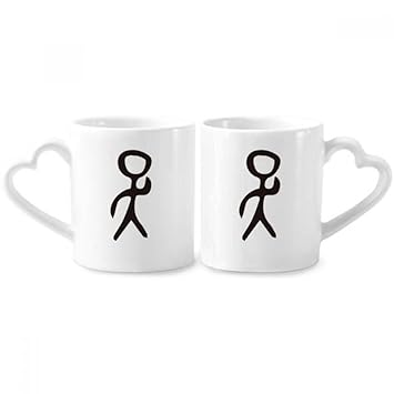 BestchongBone Inscription Chinese Surname Character Wu Couple Porcelain Mug Set Cerac Lover Cup Heart Handle