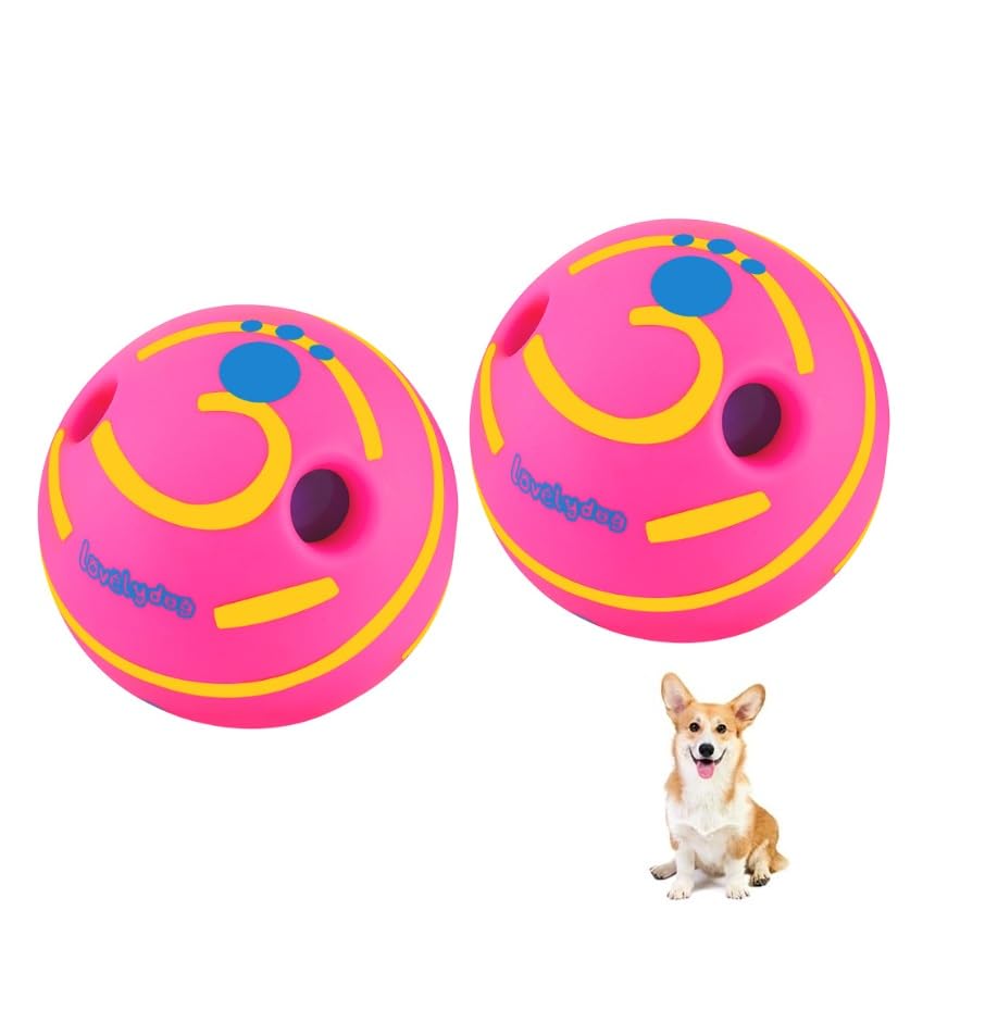 Wobble Giggle Ball for Dogs Durable Interactive Dog Toys for Small Medium Large Dogs (Pink/Yellow, XS/2.75 inch)
