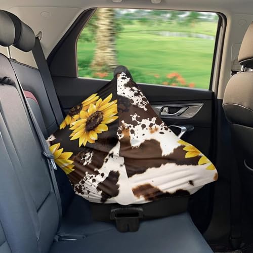 Image of Sunflower Baby Car Seat Cover,Infant Carseat Canopy, Cow Print Nursing Breastfeeding Cover,Stretchy Carrier Covers for Stroller /High Chair /Shopping Cart