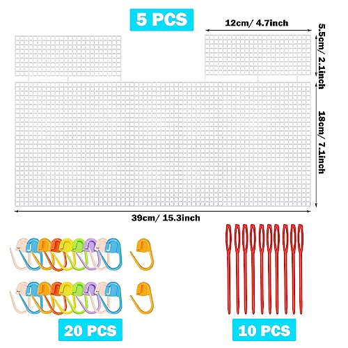 Image of Allazone 39 PCS Clear Plastic Mesh Canvas Sheets for Embroidery, Plastic Canvas Plastic Mesh Sheets with 2 Color Acrylic Yarn for DIY Sewing Bag