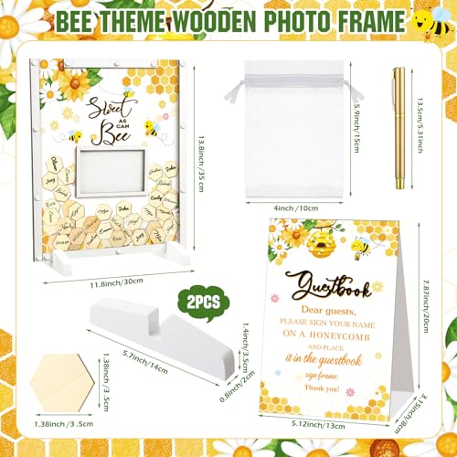 Image of 65 Pcs Sweet As Can Bee Baby Shower Decorations Bee Baby Shower Guest Book Alternatives He or She Gender Reveal Decorations Sign in Guest Book with Picture Frame and 60 Wooden Chip Decors