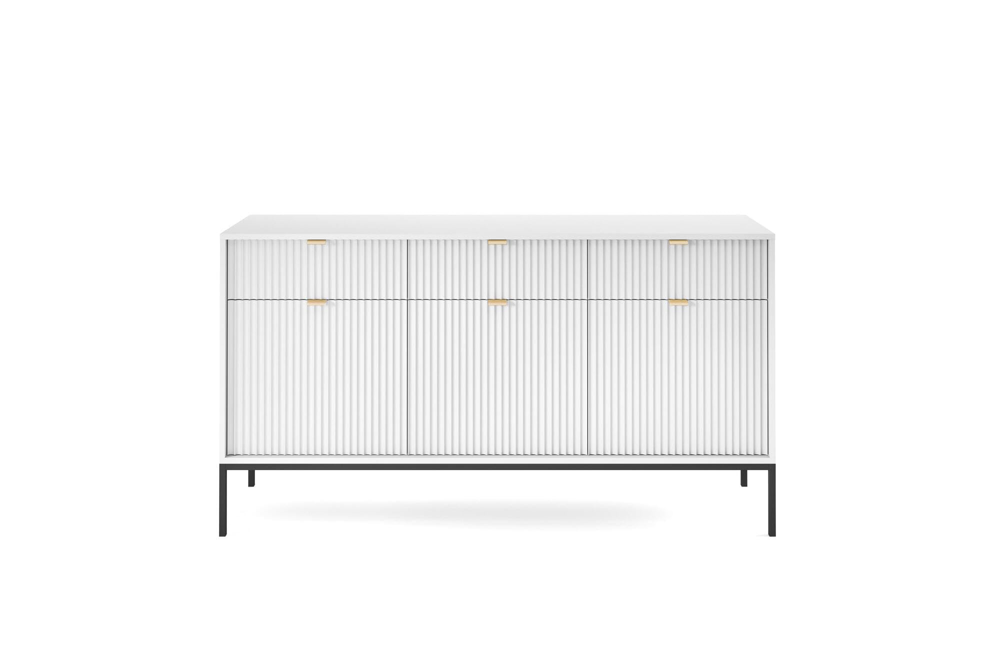 Sideboard, Retro-Stil, Weiß, 154 x 39 x 83 cm, 51 kg, 3 Türen mit Schubladen, Engineered Holz und Stahl