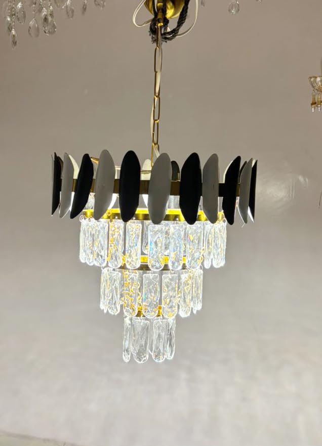 Buy RSKVA | Crystal Chandeliers Black Gold K9 Crystal 3 Tier Round