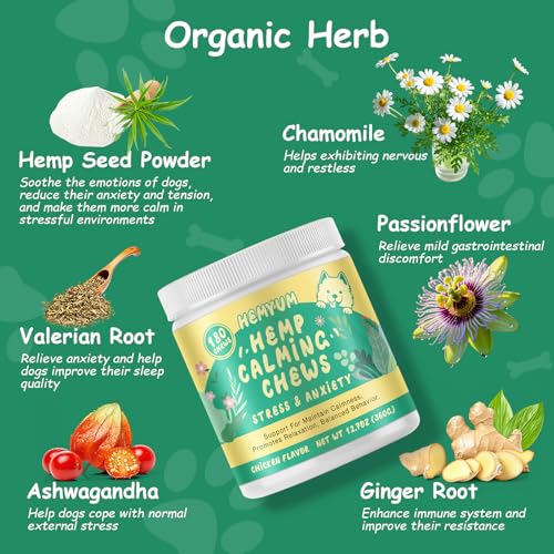 Image of Неmр Calming Chews for Dogs, Anxiety Relief, Sleep Calming Aid, Health & Wellness Supplements for Dog Separation Barking, Chicken Flavor, 180 Chews for All Breeds Ages
