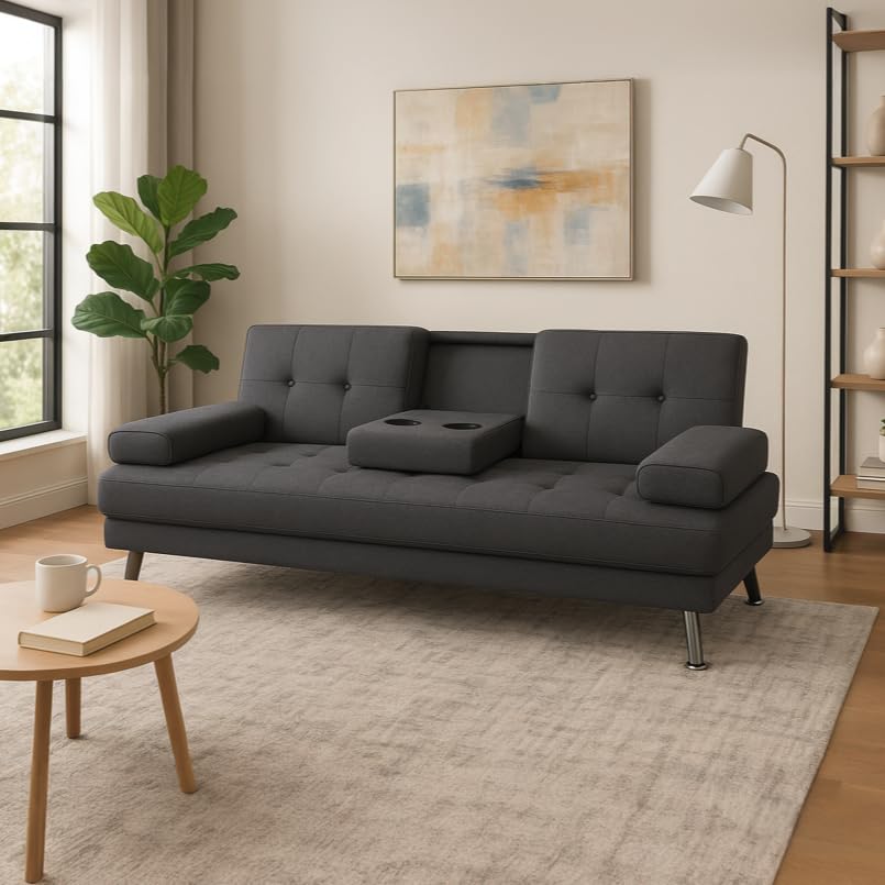 Sofá cama clic-clac MUEBLIX.COM Canos de 3 plazas con mesa abatible gris 7