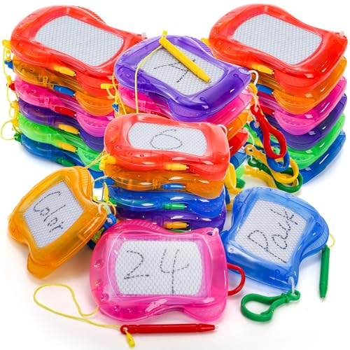 Peohud 24 Pack Mini Magnetic Drawing Board Bulk Erasable Doodle Sketch Writing Pad Small Backpack Keychain Clip Board for Office Birthday Party Favors