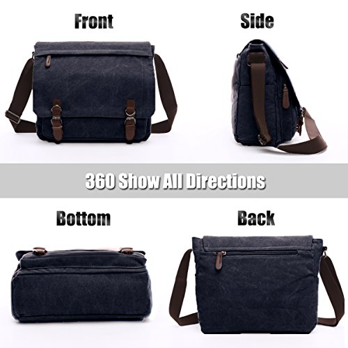 LOSMILE laptoptassen, schoudertas voor heren, 16 inch vintage canvas tas voor school en werk, meerdere vakken. - Image 3