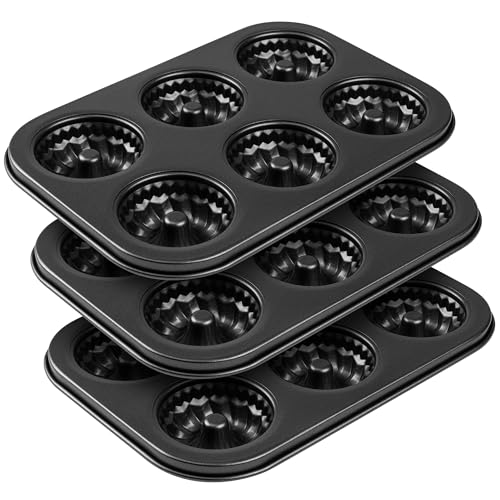 Tiawudi Mini Fluted Tube Cake Pan, 6 Cavity Bundt Cake Baking Pan, Non-stick Baking Mold for Cupcakes, Donuts, Cornbread, Brownies, Jellies, Set of 3