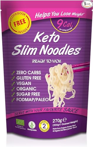 Slim Pasta - Noodles de Konjac - 270 g - Sin Calorías ni Carbohidratos - Ideal para Dietas Keto y Low Carb - Aptos para Veganos - Elaborados con Agua Purificada, Fibra de Avena y Harina de Konjac