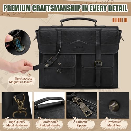 Image of RAINSMORE Mens Messenger Bag 17 /18 Inch Vintage Leather Laptop Briefcase Large Satchel Computer Shoulder Bag