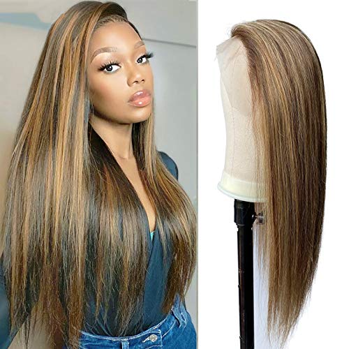 Straight Human Hair Brown to Honey Blonde Highlights Lace Part