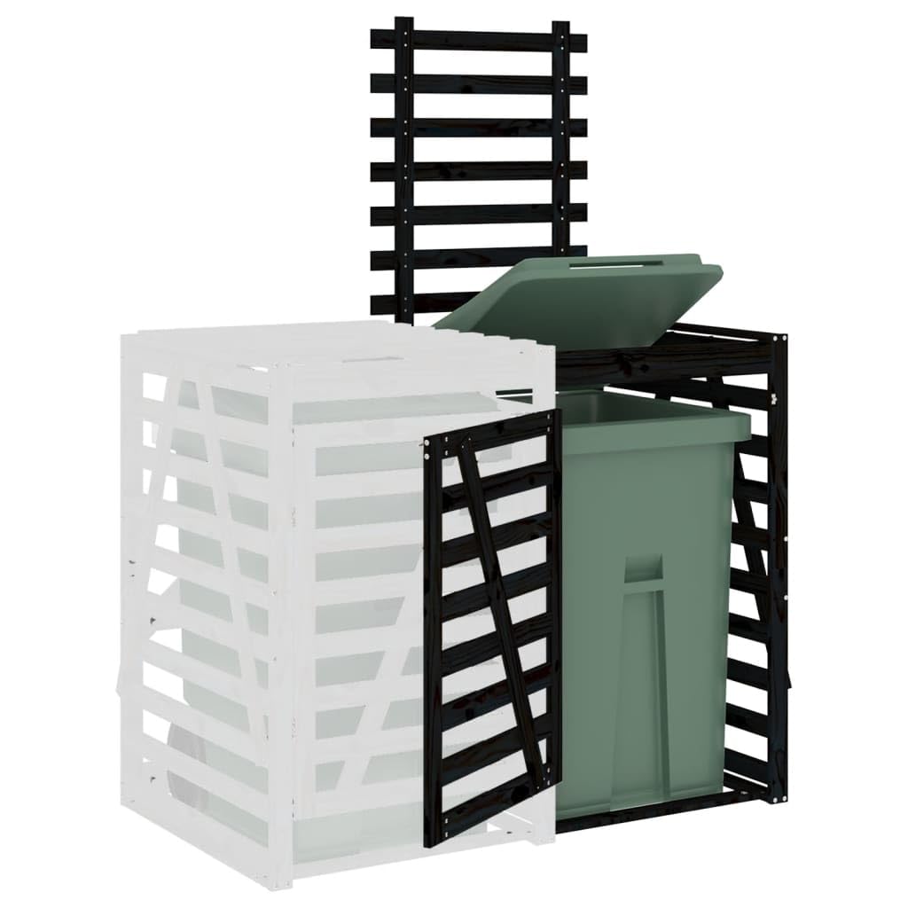 Extension d'abri de Poubelle sur roulettes Noir Bois Massif pin, Abri de Jardin Cache pour poubelles, Conteneur d'extérieur Coffre de Rangement
