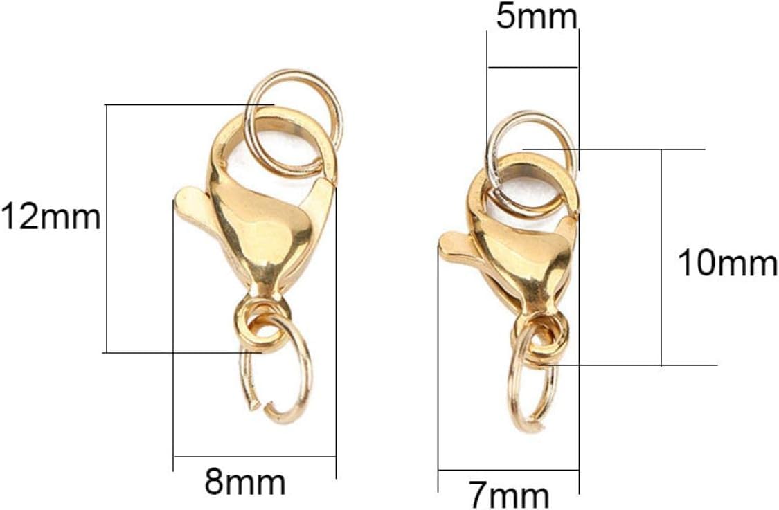 Zapięcie homarowe, zapięcia jubilerskie, 50 sztuk ze stali nierdzewnej karabińczyki haczyki na naszyjnik bransoletka 10mm 12mm złoty kolor złącza Fit komponenty do wyrobu biżuterii-złoty, 7x10mm
