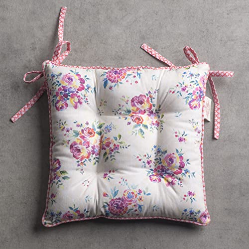 Maison D' Hermine Chairpads 100% Cotton Set Of 2 Polyester Filling Cushion/Pillow Decorative Chair Pads With Ties For Kitchen, Parties, Office, Home & Camping, Rose Garden - Spring/Summer (16"X16") #TOP6