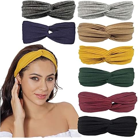 Boho Headbands Women Elastic Headband,Criss Cross Turban Solid Color Vintage Hair Accessories for Everyday Sport Fitness Cover