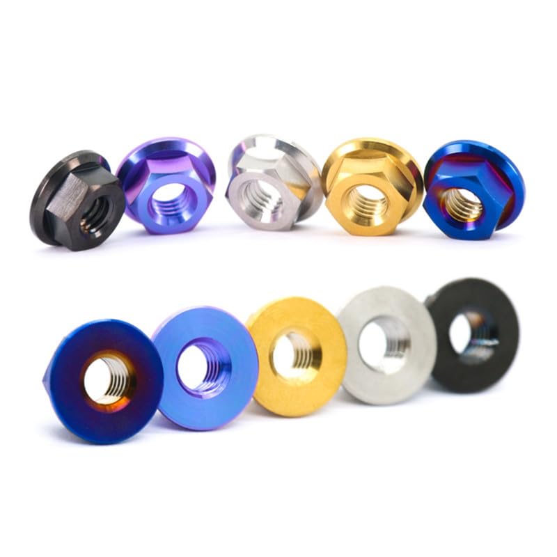 GR5 (Ti-6Al-4V) Titanium Alloy Flange nut, 4 Pieces, CNC Turning and milling Flange Hexagonal nut, Titanium Alloy nut M5M6M8M10M12 （Burnt Blue,M12x1.25=4pcs）
