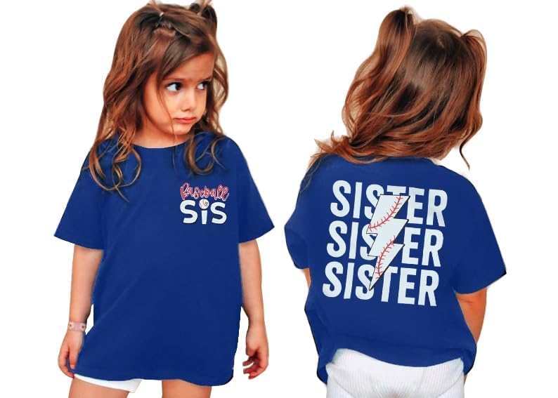 FRYAID Toddler Baseball Sister Shirt Baby Girl Baseball Outfit Big Sister Shirt Birthday Girl T-Shirt Summer Cotton Tee Top