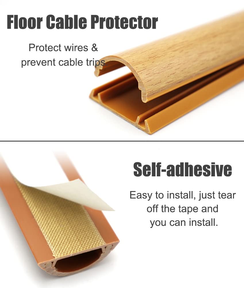 Cubiertas de suelo para cables Grano De Madera Protector De Cable Cubre Cable - Sujeta 3 Cables, Protector De Cable para Suelo, Pasacables Autoadhesivo, 3cm Ancho, 1.1cm Alto ( Size : 200cm (6.6ft) )