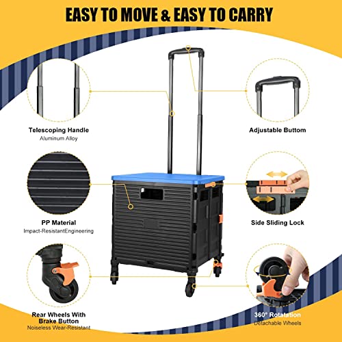 Faltbarer Allzweckwagen, faltbar, tragbar, rollbar, Bollerwagen, Einkaufstrolley, Radbox mit Deckel, um 360 ° drehbare… – Bild 5