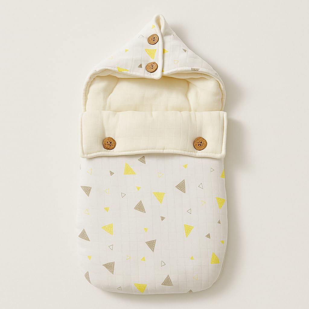 Yum4Mom 3-in-1 Baby Sleeping Bag & Carry Nest – Soft Cotton Infant Bedding Set for Newborns | Portable & Skin-Friendly Travel Use | 0–6 Months (Yellow Triangle Print)-image-24