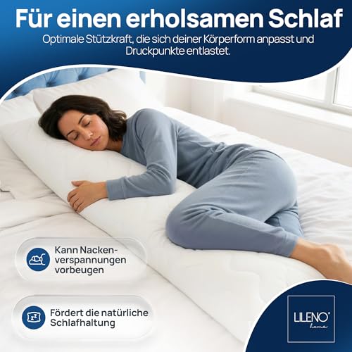 LILENO HOME Seitenschläferkissen 40 x 145 (1er Set) – 95 °C waschbar, Oeko-Tex & Made in DE – Kissen Seitenschläfer 40x145 anpassbar für himmlischen Schlaf – weicher & geruchsfreier Bezug 5