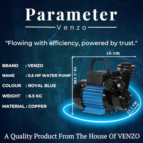 Image of VENZO PREMIUM 0.5 HP Motor Self Priming Regenerative Water Pump| 100% pure copper Winding | Monoblock Pumps| 0.5 hp water pump motor for home | Single Phase | 1-Year Manufacturer Warranty