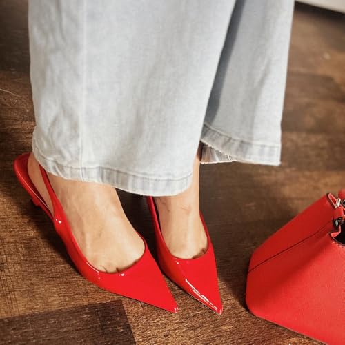 Image of JENN ARDOR Slingback Heels for Women Low Heels Dress Shoes Kitten Pumps Dressy Heeled Sandals Wide Width Fashion Casual Shoes