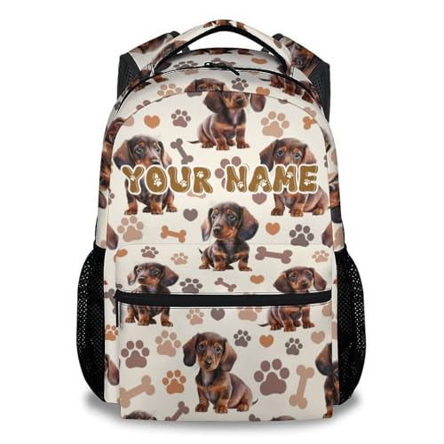 Backpack for Kids, Personalization Cute Dachshunds Backpack for Boys Girls, 17 Inch Custom Dog Bookbag for Elementary Middle