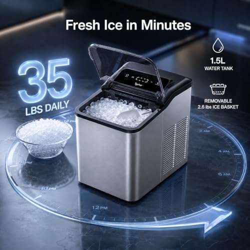 Image of Typhur Fast Nugget Ice Maker, 35lbs /24H Pebble Chewable Ice Machine Countertop, Powerful Self-Cleaning Pump with 8-Pack Cleaner, Stainless Steel, Dual Ice Scoops for Camping, Home, RV