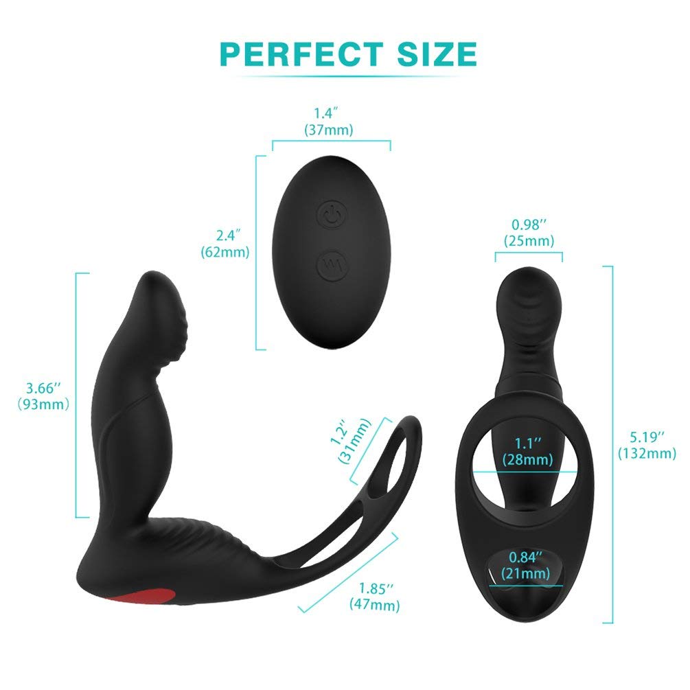 Stimolatore prostatico con anello, massaggiatore prostatico in silicone con telecomando, ricaricabile, impermeabile, 9 livelli di regolazione della velocità, massaggiatore prostatico