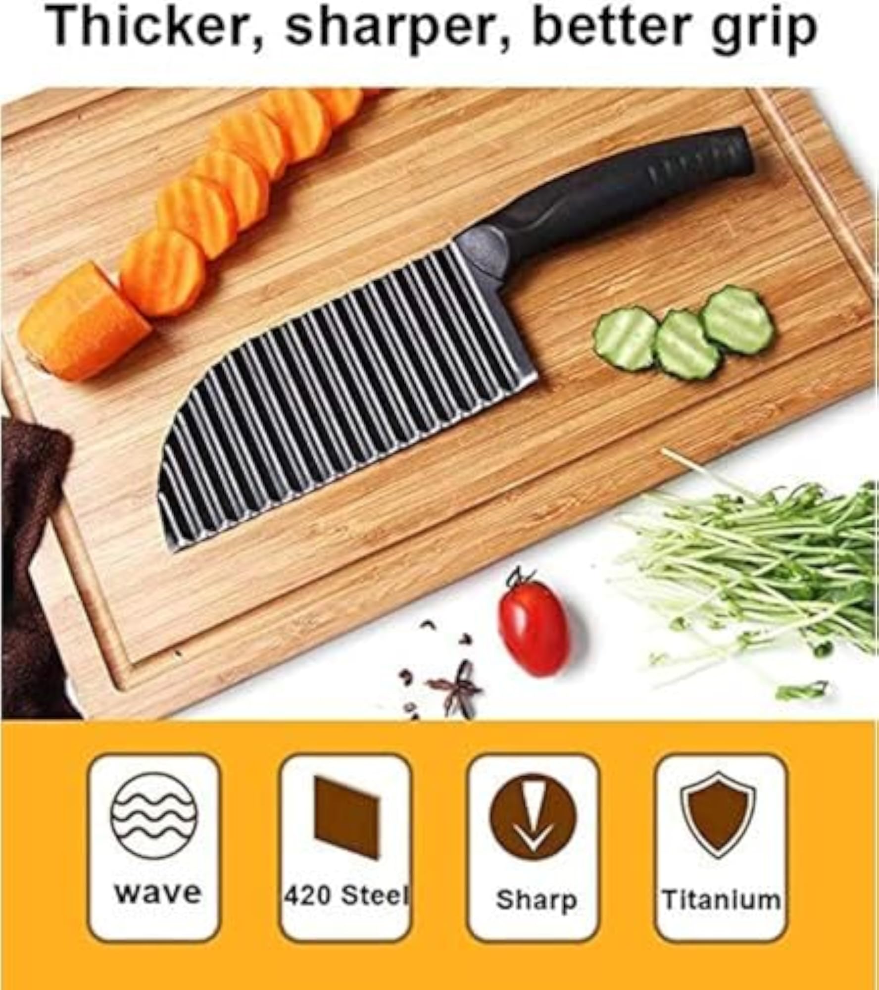 Crinkle Slicer Knife Stainless Steel Black Serrated