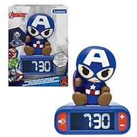 Lexibook, Marvel, Avengers Nightlight Alarm Clock, Sounds and Melodies, Backlit LCD Screen, Luminous, Snooze, Blue, Small