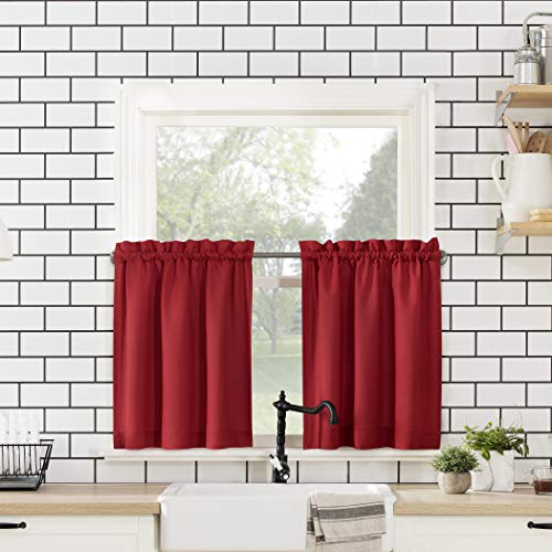 No. 918 Martine Microfiber Semi-Sheer Rod Pocket Kitchen Curtain Valance and Tiers Set, 54