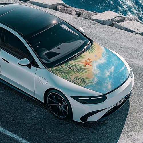 Image of Beach Starfish Car Hood Flag Cover - 59x39 in Car Hood Cover for Car Decor,Car Hood Cover Protector for Auto Car Truck Van SUV, Car Accessories