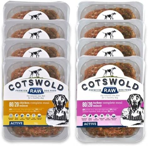 Active 80/20 Mince Adult Raw Dog Food, BARF Premium British Meat Raw for All Dogs, Frozen Meal, Chicken and Turkey Mince - 8kg