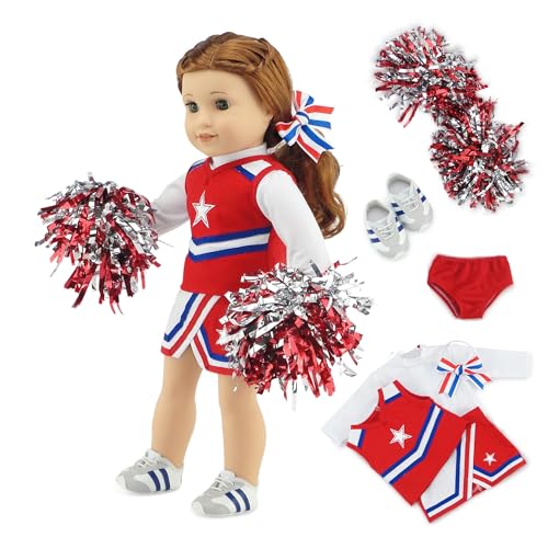 18 Inch Doll Outfits 7-Piece Cheer Set with Pom Poms Gym Shoes & Hair Bow