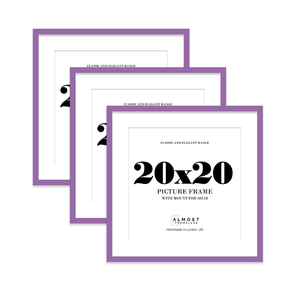 20x20 Purple Picture Frame with Mount for 18x18 Photos, Prints - Modern Square Wall Frame, Set of 3