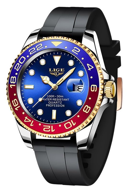 LIGE Luxury Royale Watch for Men Fashion Casual Dress Waterproof Rotating Bazel Wristwatches for Men Soft Silicon Band | Birthday | Gift for Men (B0CXDYX6MB) Amazon Price History, Amazon Price Tracker