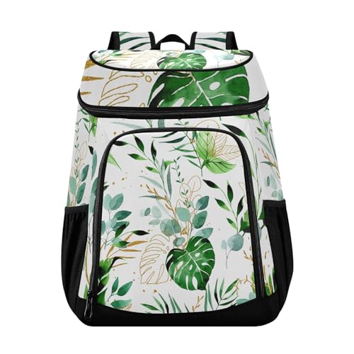 Palm Leaves Tropical Plant Green Leaf Cooler Backpack Cooler Insulated Leak Proof Lunch Backpack 36 Cans Waterproof Soft for Men Women Picnic Hiking Camping Beach