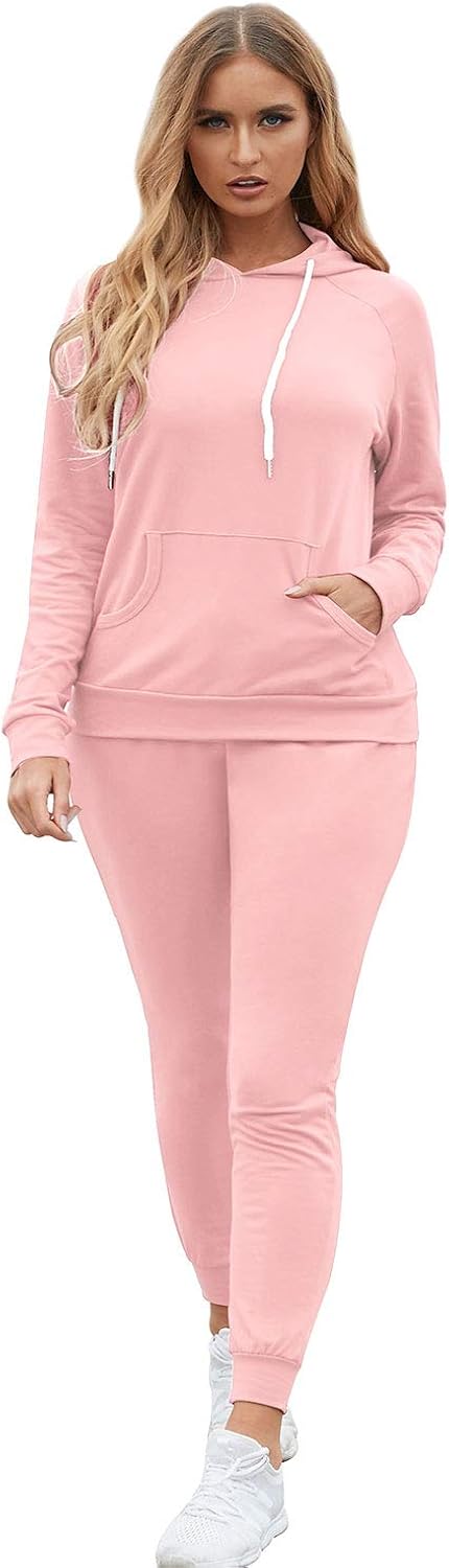 Fixmatti Women Pullover Hoodie Pockets Sweatpants Sport Jogger Sweatsuit 01-pink Medium
