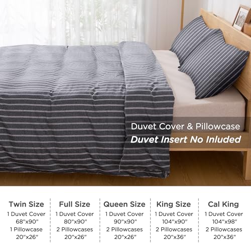 Image of TOCOMOA Striped Duvet Cover Set 100% Natural Cotton, Grey & White, King