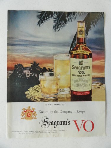 Seagram's V.O. Canadian Whiskey. Vintage 50's full page print ad. Color Illustration (End of a perfect day) Original vintage 1951 Collier's Magazine Print Art.