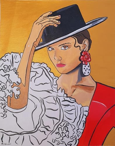 Tableau ballerine de flamenco d'exception peint à la main sur tissu de prestige